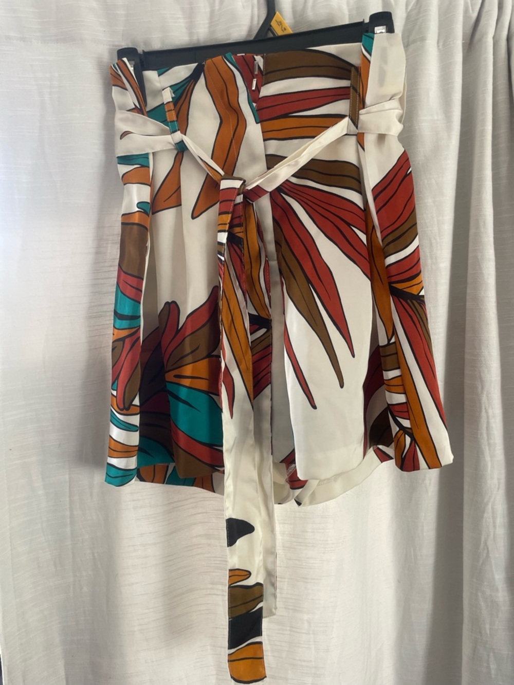 Cream Tropical-Print Flowy Shorts with Tie Sash